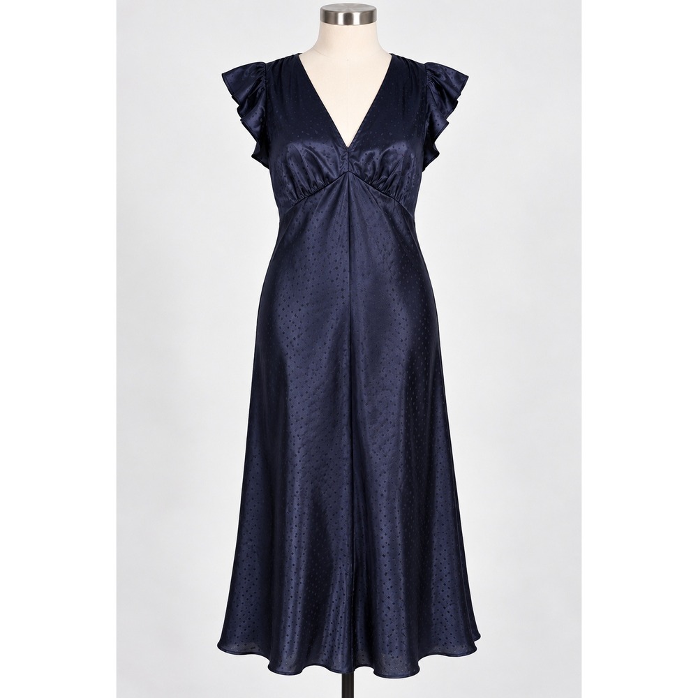 Old Navy The Occasion Navy Satin Polka Dot Midi Dress XL Flutter V-Neck